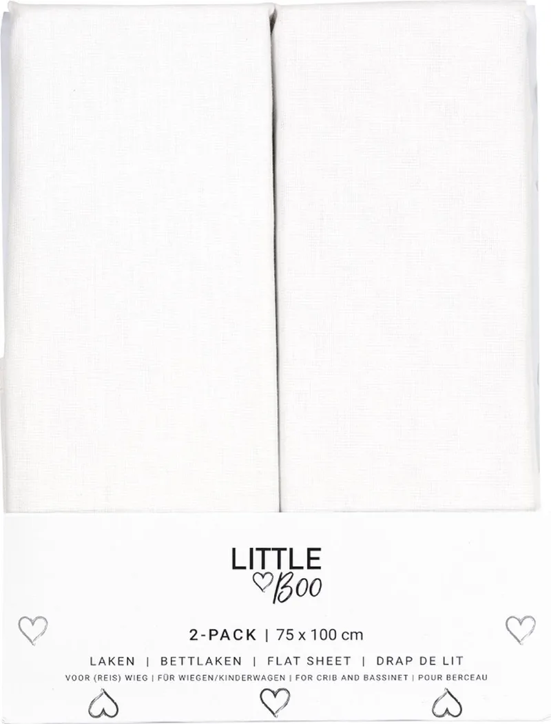Laken Wieg - Uni - 2-pack - 75x100 by Little Boo in White – product photo