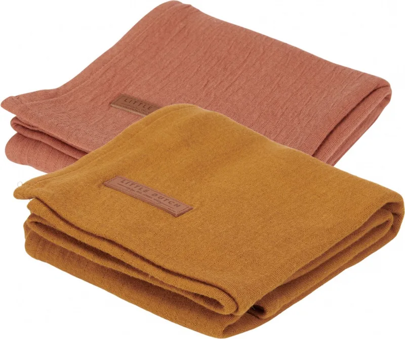 Hydrofiele doeken 70 x 70 Pure Rust / Pure Ochre Spice by Little Dutch in White – product photo