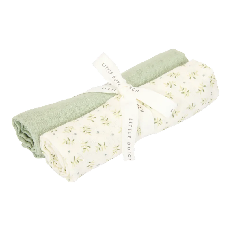Swaddle Doek Little Dutch Blueberry Leaves & Sage 70x70 2st by Little Dutch – product photo 1 of 2