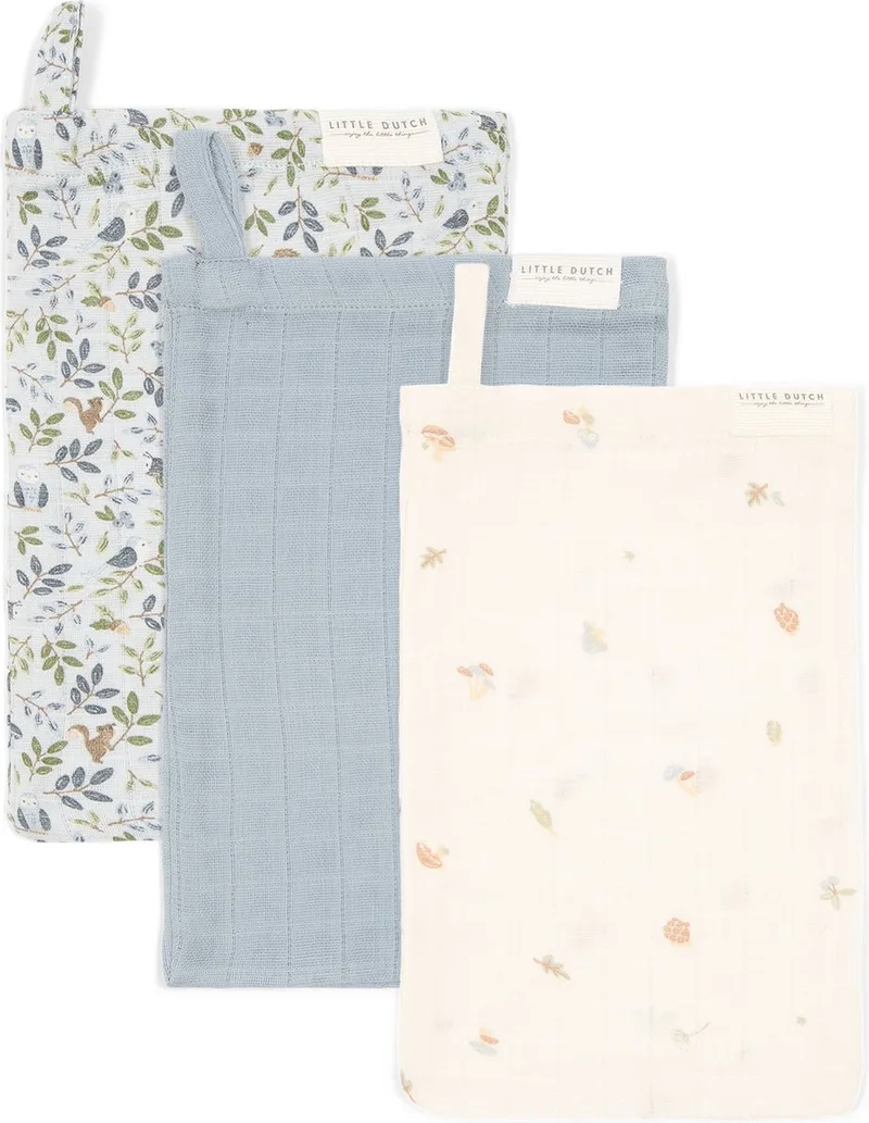 Washandjes set - Forest Friends van Little Dutch in Blauw – productfoto