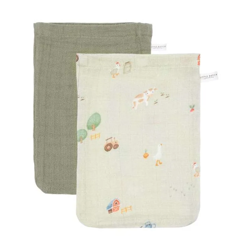 Washandjes Set Hydrofiel Farm / Olive van Little Dutch – productfoto