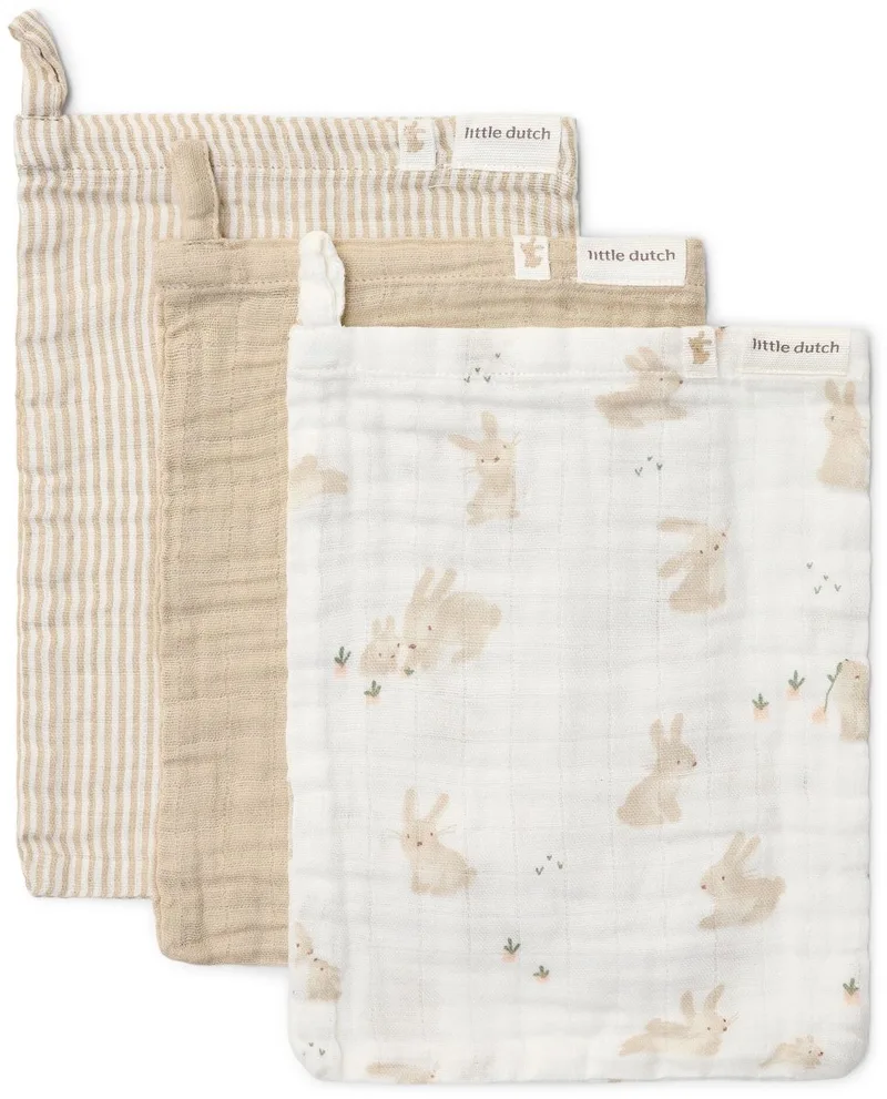 Washandjes set - Newborn Naturals - Baby Bunny van Little Dutch in Wit – productfoto