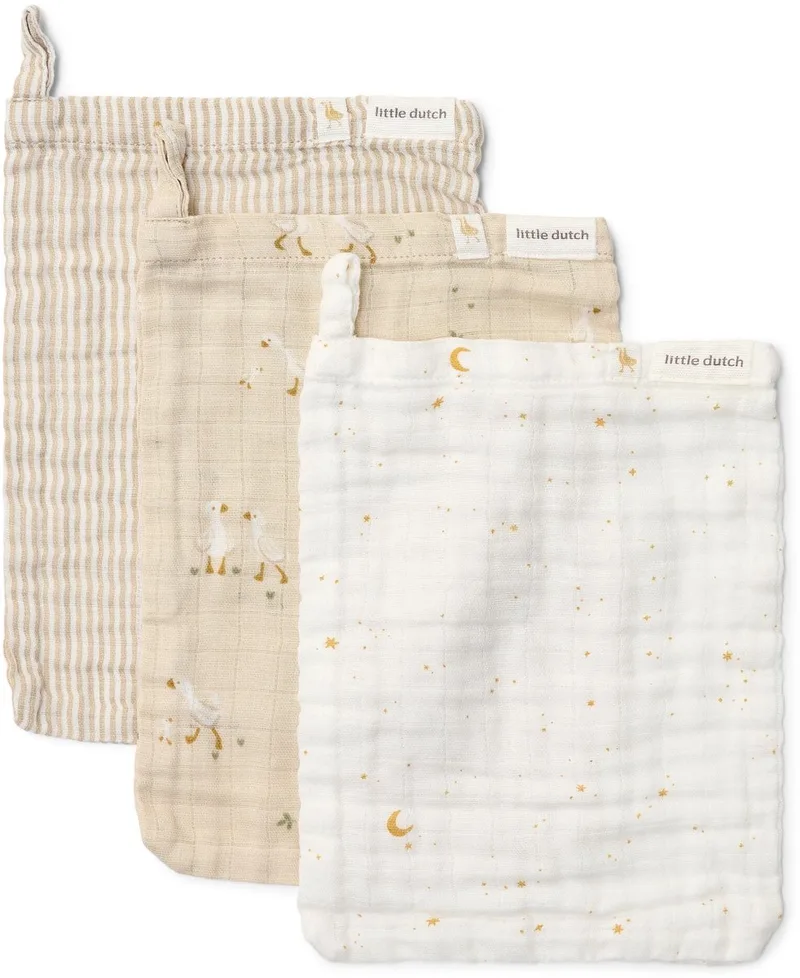Washandjes set - Newborn Naturals - Little Goose van Little Dutch in Beige – productfoto
