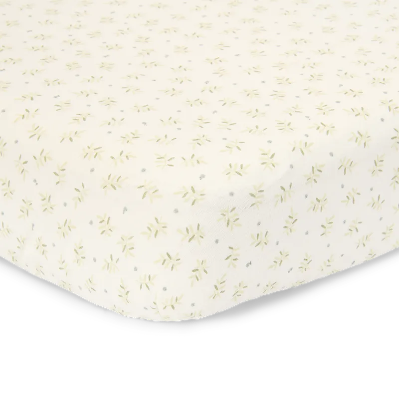 Wieg hoeslaken - Essentials - Blueberry Leaves van Little Dutch in Groen – productfoto 2 van 3