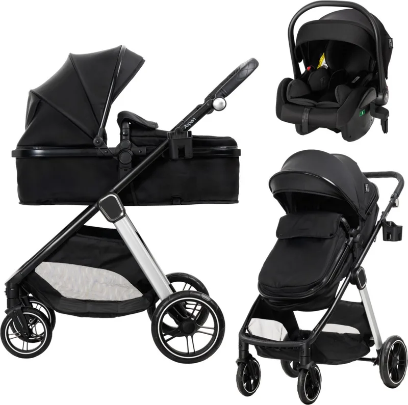 Aspen Black 3-in-1 Combi Kinderwagen incl. i-Size Autostoel fra Lorelli i Zwart – produktbillede