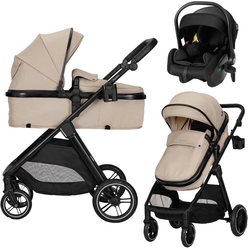 Aspen Cappuccino 3-in-1 Combi Kinderwagen incl. i-Size Autostoel de Lorelli en Beige – photo produit