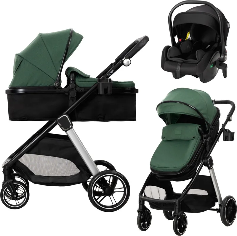 Aspen Green 3-in-1 Combi Kinderwagen incl. i-Size Autostoel de Lorelli en Groen – photo produit