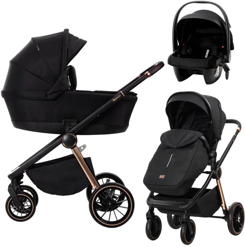 Bianca Black 3-in-1 Kinderwagen incl. i-Size Autostoel de Lorelli en Zwart – photo produit