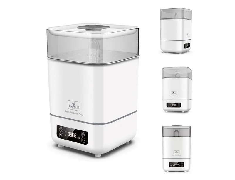 Dampfsterilisator 2 in 1, Touchscreen, 2 Körbe, Messbecher 100 ml, transparenter Deckel, tragbar de Lorelli en Weiß – photo produit