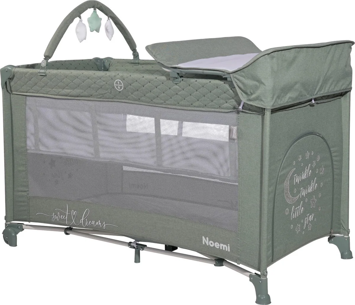 Noemi Plus Iceberg Green Star Campingbed Met Bodemverhoger de Lorelli en Vert – photo produit