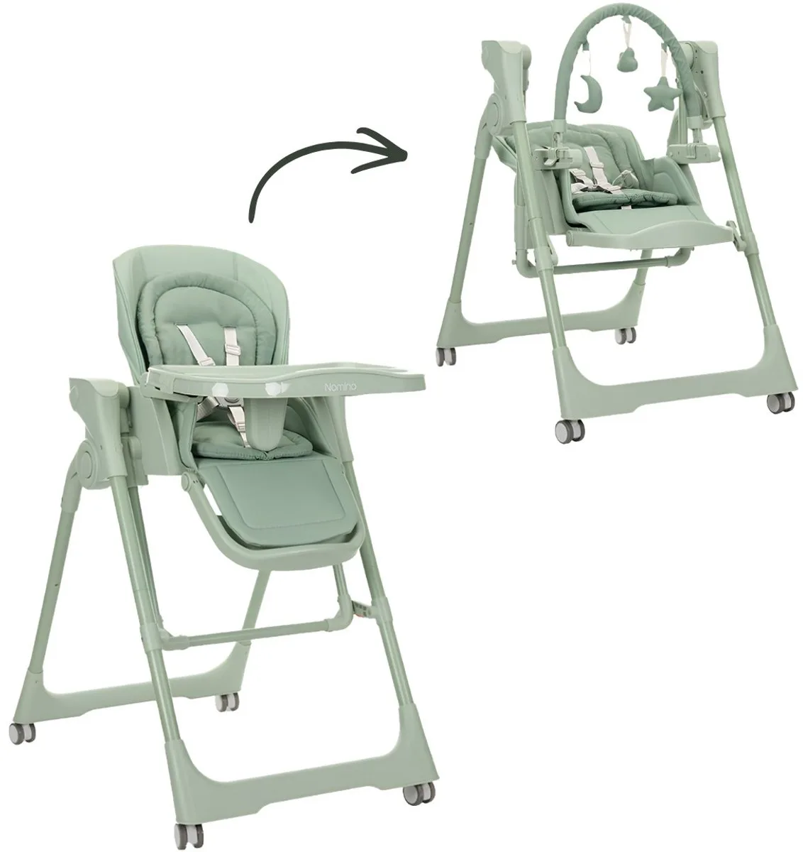 Nomino Green 2-in-1 Kinderstoel / Elektrische Babyschommel från Lorelli i Grön – produktbild