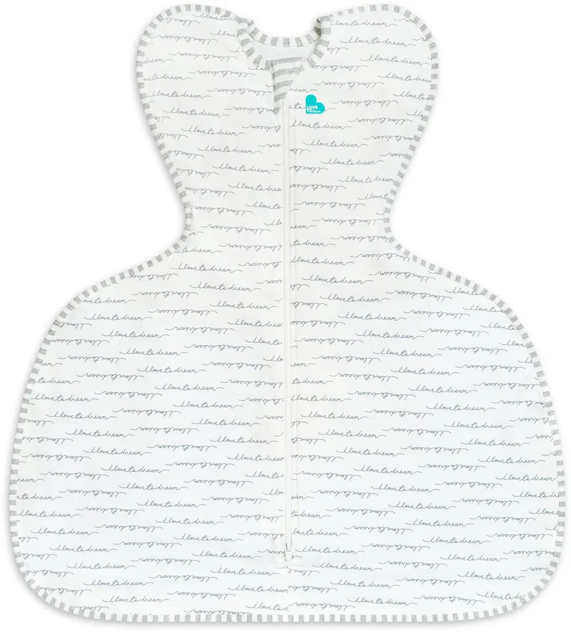 Love to Dream™ Babyslaapzak Swaddle Up™ - Inbakeren- Spreidbroek heupdysplasie Baby 3-6 maanden - 6-8,5 kg - all season - White de Love to Dream en Wit met tekst: I love to dream – photo produit