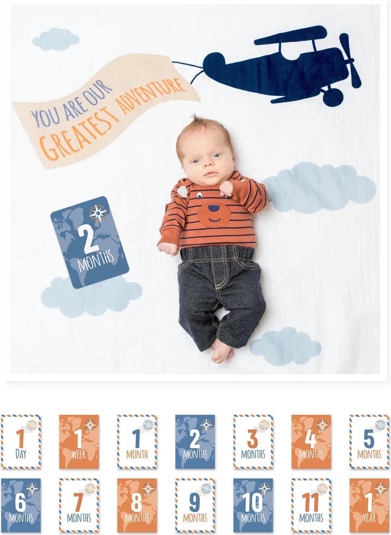 Baby's First Year swaddle & cards - Greatest Adventure by Lulujo in White – product photo
