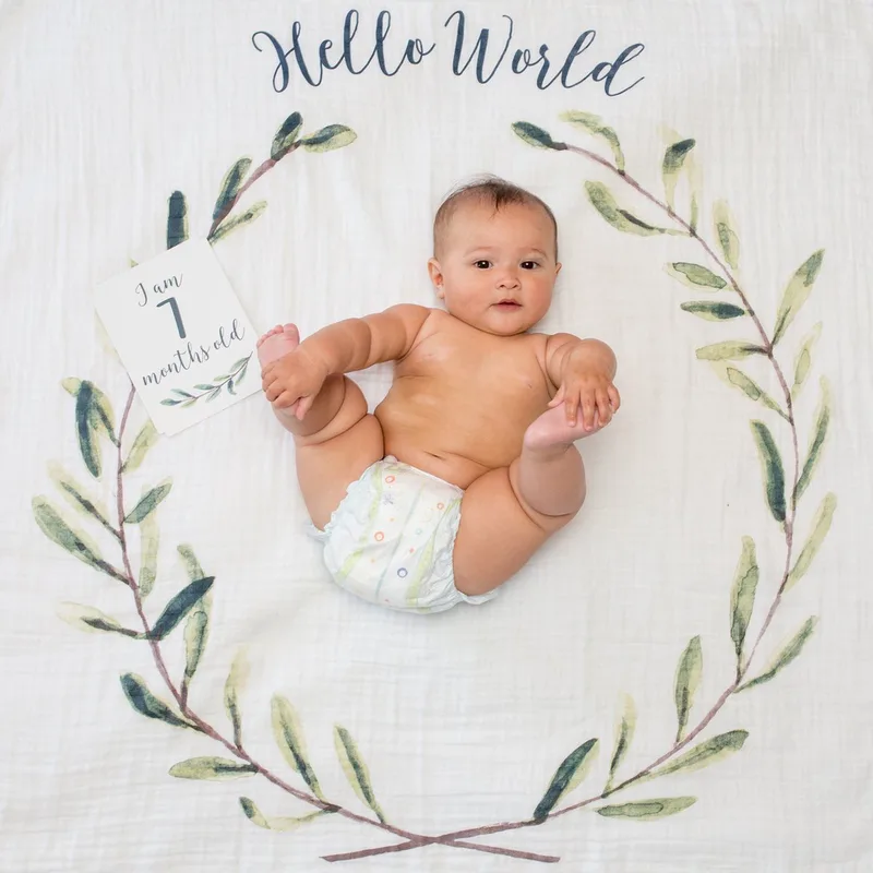 Baby's First Year - swaddle & cards - Hello World by Lulujo in White – product photo