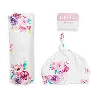 Hello World - Swaddle & Mustje - Posies de Lulujo en Rose – photo produit 1 sur 6