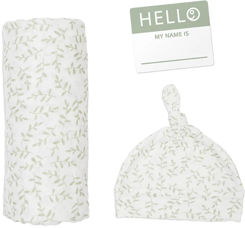 Hello World - Swaddle & Mutsje - Greenery by Lulujo in Wit & groen – product photo
