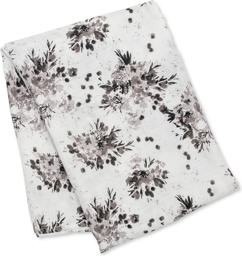 hydrofiele doek - swaddle - bamboo - 120x120 cm - Black Floral fra Lulujo i Hvid – produktbillede
