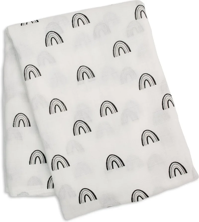 hydrofiele doek - swaddle - bamboo - 120x120 cm - Black Rainbow fra Lulujo i Hvid – produktbillede