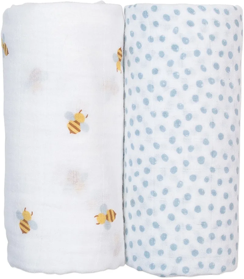Hydrofiele Doek - Swaddle - Katoen - 100x100 cm - 2-pack - Bees & Dots - Kraamcadeaus - Babydekens - Babycadeaus - Tetradoeken - Zwangerschapscadeau de Lulujo en Wit & Blauw – photo produit