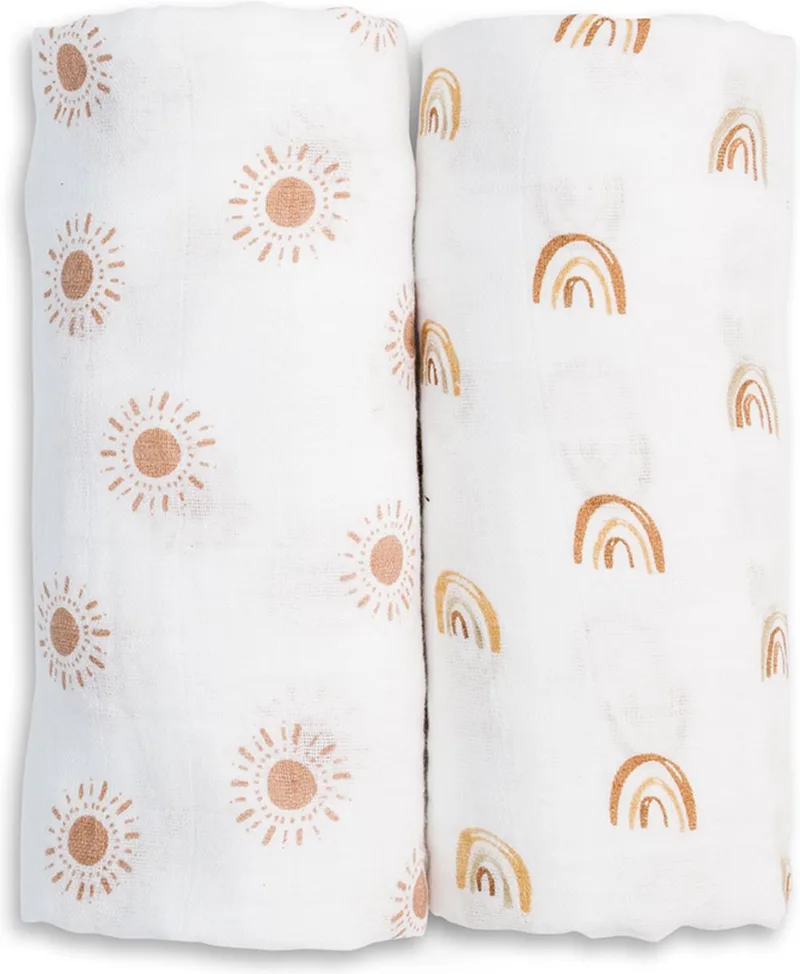hydrofiele doek - swaddle - katoen - 100x100 cm - 2-pack - Rainbow & Suns de Lulujo en Blanc – photo produit