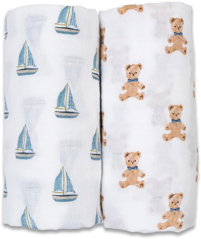 Hydrofiele Doek - Swaddle - Katoen - 100x100 cm - 2-pack - Vintage Teddy & Sailboats - Kraamcadeaus - Babydekens - Babycadeaus - Tetradoeken - Zwangerschapscadeau de Lulujo en Wit & Roze – photo produit