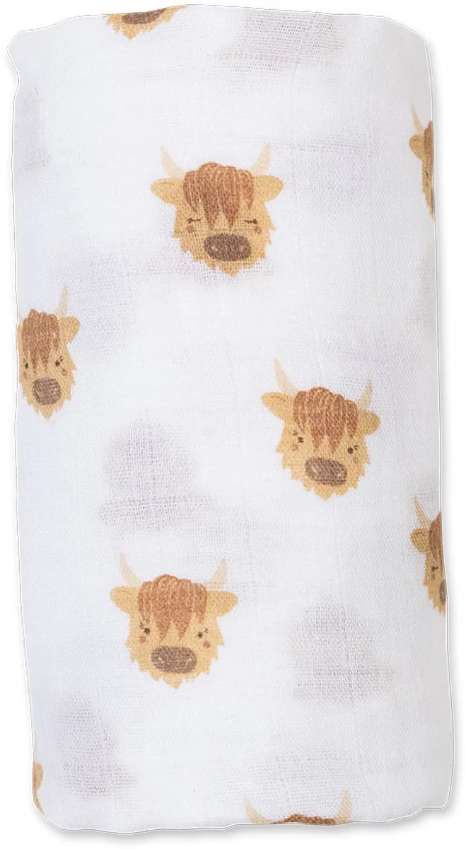 Hydrofiele Doek - Swaddle - Katoen - 100x100 cm - Highland Cow - Kraamcadeaus - Babydekens - Babycadeaus - Tetradoeken - Zwangerschapscadeau by Lulujo in White – product photo