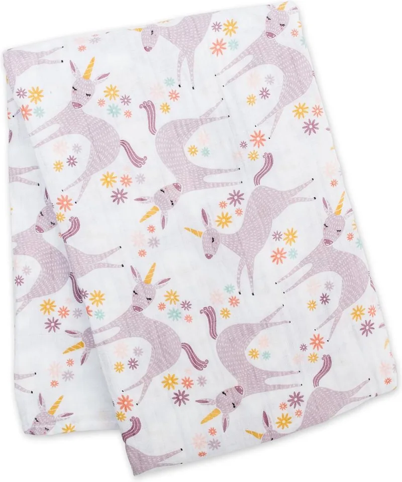 hydrofiele doek - swaddle - katoen - 120x120 cm - Modern Unicorn by Lulujo in White – product photo