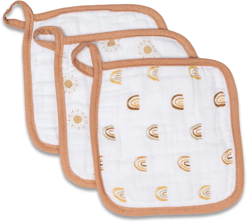 Mousseline washandjes - 3-pack - Rainbow & Sun fra Lulujo i Roze & Wit – produktbillede