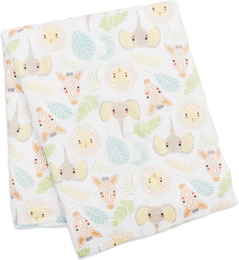 swaddle 100% katoen 120x120 cm - Jungle Safari van Lulujo in Wit – productfoto