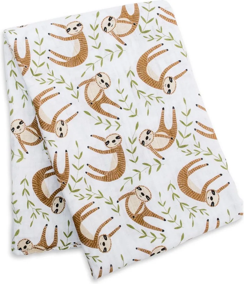 swaddle 100% katoen 120x120 - Modern Sloth fra Lulujo i Hvid – produktbillede