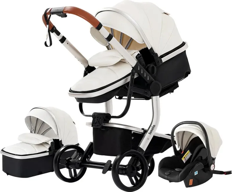 Aura - Kinderwagen 3-in-1 - incl. autostoel - 0-20kg - XXL - Multifunctionele Buggy 3in1 de Lunola en Blanc – photo produit