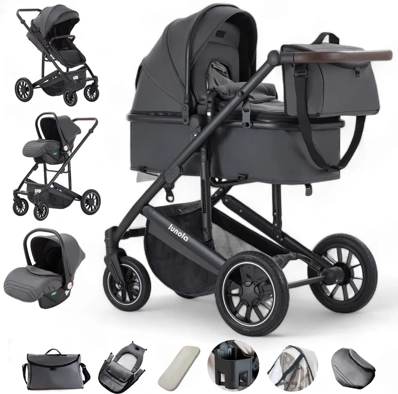 Luna - Kinderwagen 3-in-1 - incl. autostoel - 0-22kg - XXL - Wandelwagen - Multifunctionele Buggy 3in1 - Donkergrijs van Lunola in Luna – Donkergrijs – productfoto