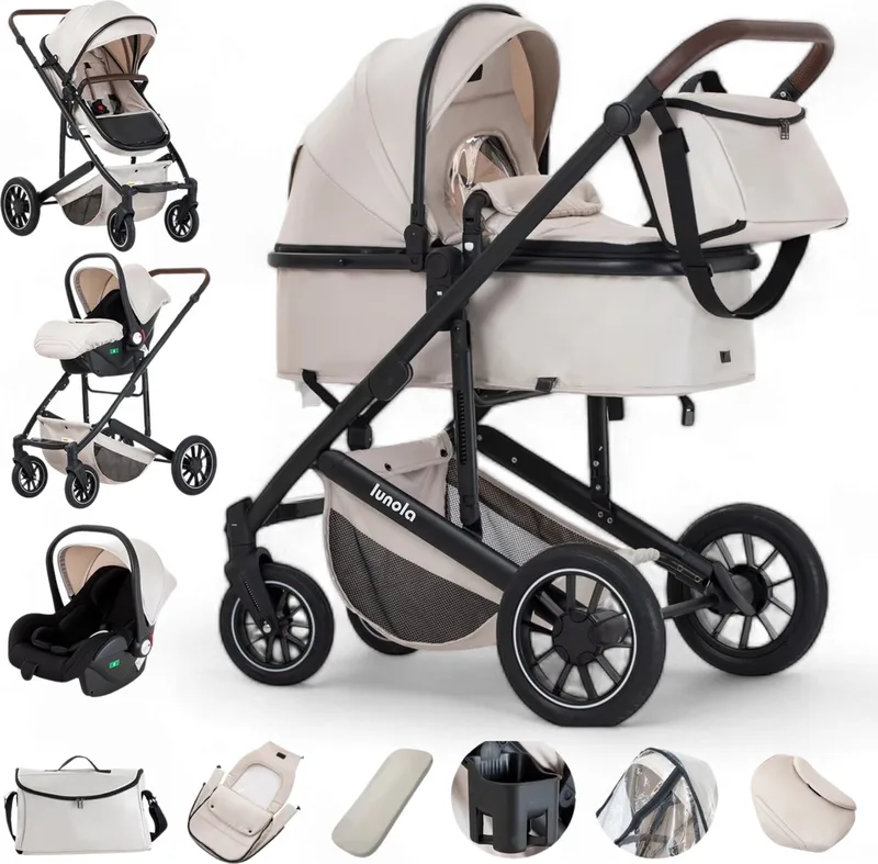 Luna - Kinderwagen 3-in-1 - incl. autostoel - 0-22kg - XXL - Wandelwagen - Multifunctionele Buggy 3in1 - Wit van Lunola in Luna – Wit – productfoto