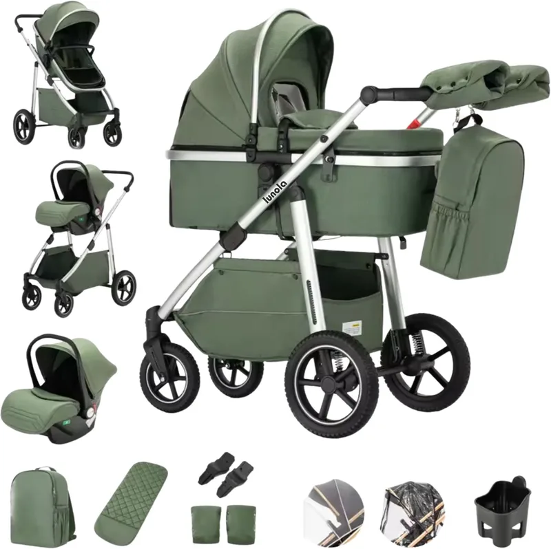 Luna Winter Edition - Kinderwagen 3-in-1 - Multifunctionele Buggy 3in1 - Met Handwarmers - Wandelwagen - Stroller - Green de Lunola en Luna Winter – Groen – photo produit