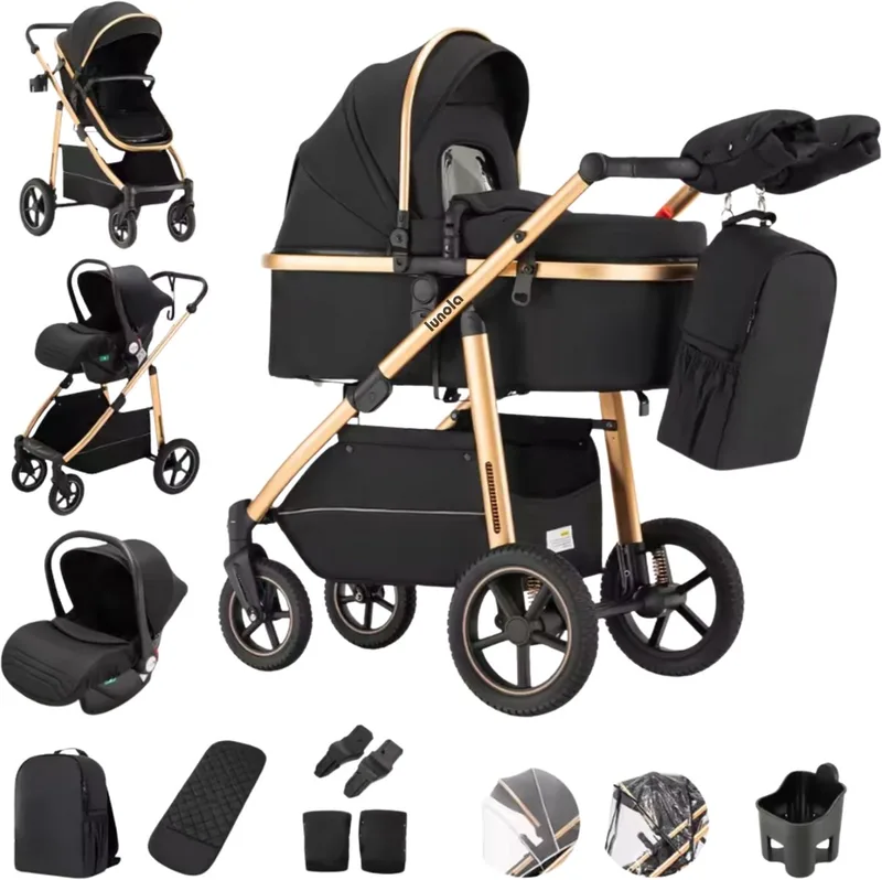 Luna Winter Edition - Kinderwagen 3-in-1 - Multifunctionele Buggy 3in1 - Met Handwarmers - Wandelwagen - Stroller - Black van Lunola in Luna Winter – Zwart – productfoto