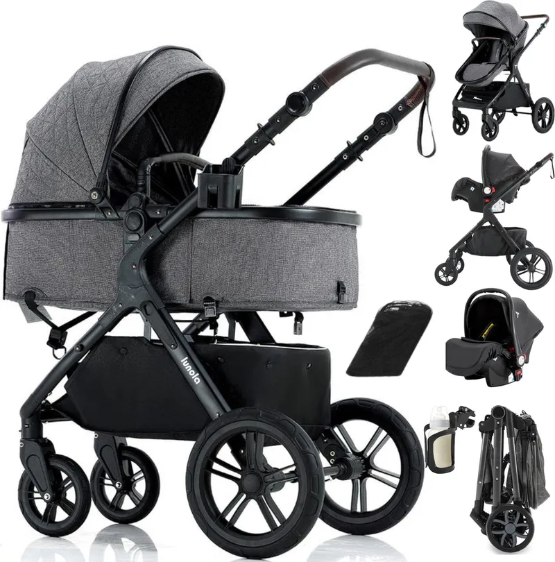 Mira - Kinderwagen 3-in-1 - incl. autostoel - 0-20kg - XXL - Multifunctionele Buggy 3in1 - Grijs de Lunola en Mira – Grijs – photo produit