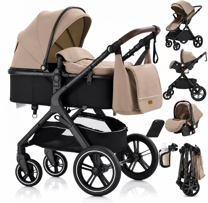 Mira - Kinderwagen 3-in-1 - Wandelwagen - Stroller - incl. autostoel - 0-20kg - XXL - Multifunctionele Buggy 3in1 - Kaki by Lunola in Mira – Kaki – product photo