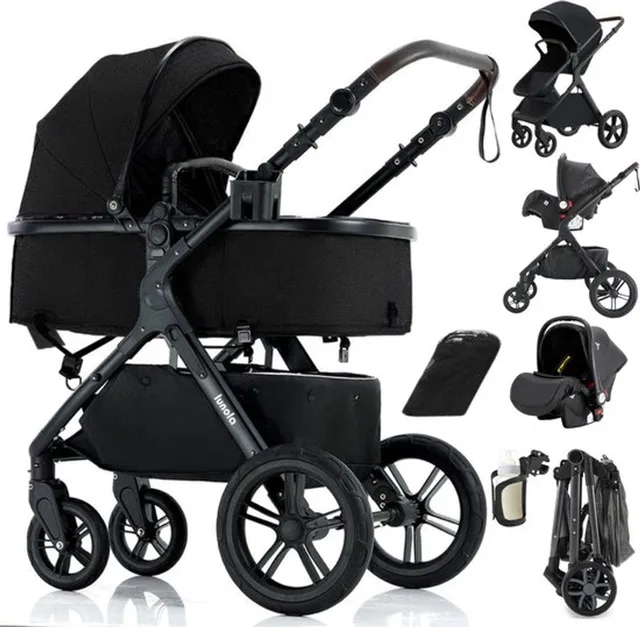 Mira - Kinderwagen 3-in-1 - Wandelwagen - Stroller - incl. autostoel - 0-20kg - XXL - Multifunctionele Buggy 3in1 - Zwart