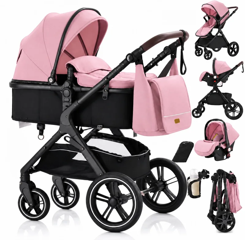Mira - Kinderwagen 3-in-1 - Wandelwagen - Stroller - incl. autostoel - 0-20kg - XXL - Multifunctionele Buggy 3in1 - Roze by Lunola in Mira – Roze – product photo