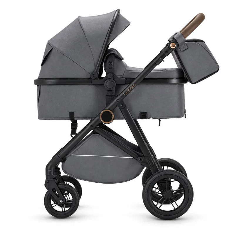 Noor Premium Kinderwagen 2 in 1 - Combi met Reiswieg en Omkeerbaar Zitje - Compact Inklapbaar - Wandelwagen voor 0 tot 3 Jaar - Grijs de Lunola en Noor – Grijs – photo produit