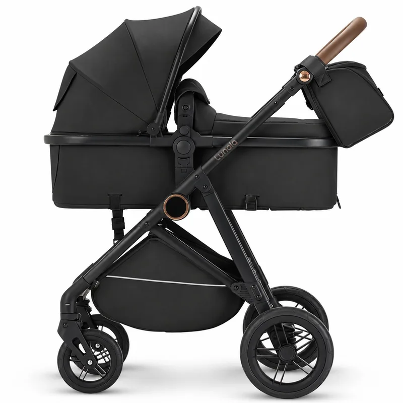 Noor Premium Kinderwagen 2 in 1 - Combi met Reiswieg en Omkeerbaar Zitje - Compact Inklapbaar - Buggy en kinderwagen voor 0 tot 3 Jaar - Zwart de Lunola en Noor – Zwart – photo produit