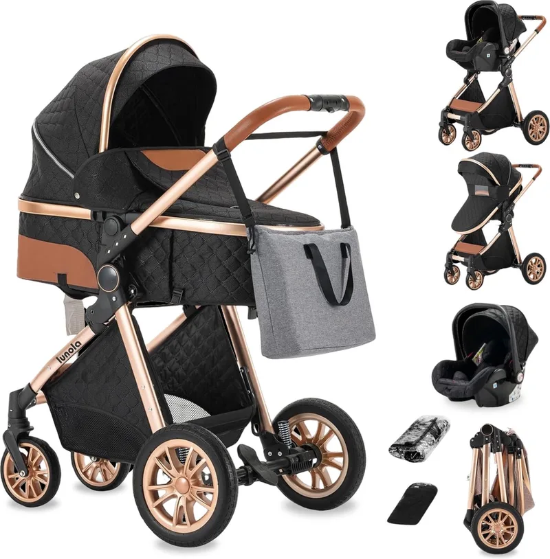 Nova - Kinderwagen 3-in-1 - incl. autostoel - 0-20kg - XXL - Multifunctionele Buggy 3in1 - Inclusief onderhoudskit - Zwart de Lunola en Nova – Zwart – photo produit