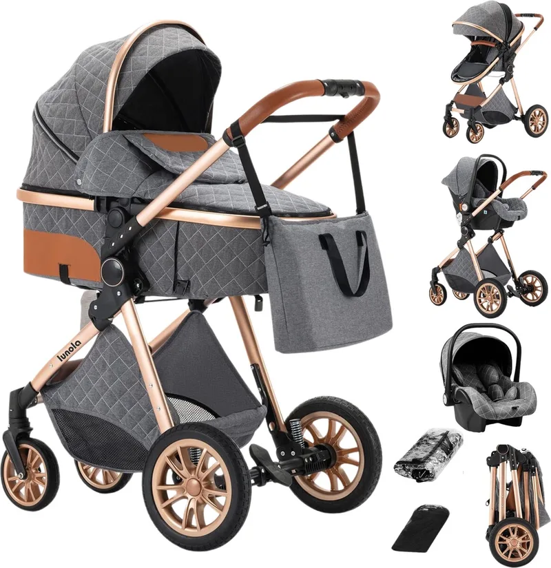 Nova - Kinderwagen 3-in-1 - incl. autostoel - 0-20kg - XXL - Multifunctionele Buggy 3in1 - Grijs de Lunola en Nova – Grijs – photo produit