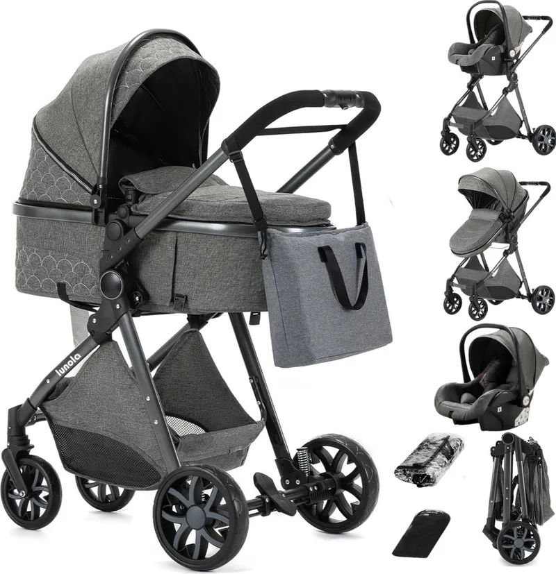 Nova - Kinderwagen 3-in-1 - incl. autostoel - 0-20kg - XXL - Multifunctionele Buggy 3in1 - Donkergrijs by Lunola in Nova – Donkergrijs – product photo