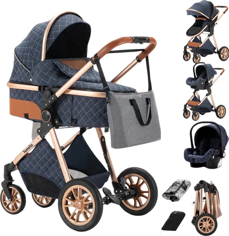 Nova - Kinderwagen 3-in-1 - incl. autostoel - 0-20kg - XXL - Multifunctionele Buggy 3in1 - Blauw de Lunola en Nova – Blauw – photo produit