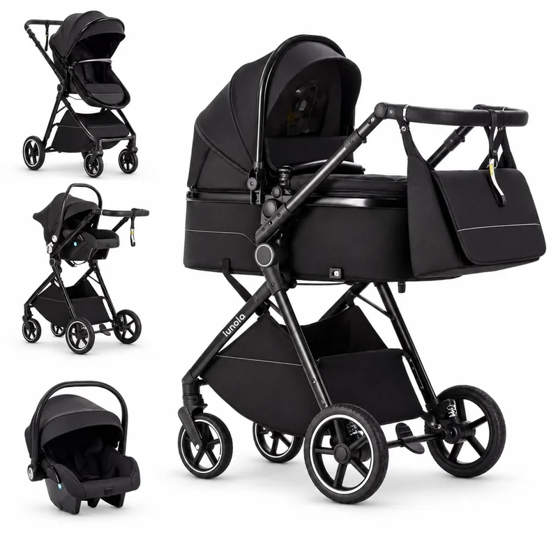 Oria - Kinderwagen 3-in-1 - Multifunctionele Buggy 3in1 - Wandelwagen - Stroller - Met Autostoel - Full Black by Lunola in Oria – Zwart – product photo