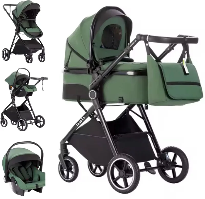 Oria - Kinderwagen 3-in-1 - Multifunctionele Buggy 3in1 - Wandelwagen - Stroller - Met Autostoel - Green de Lunola en Oria – Groen – photo produit