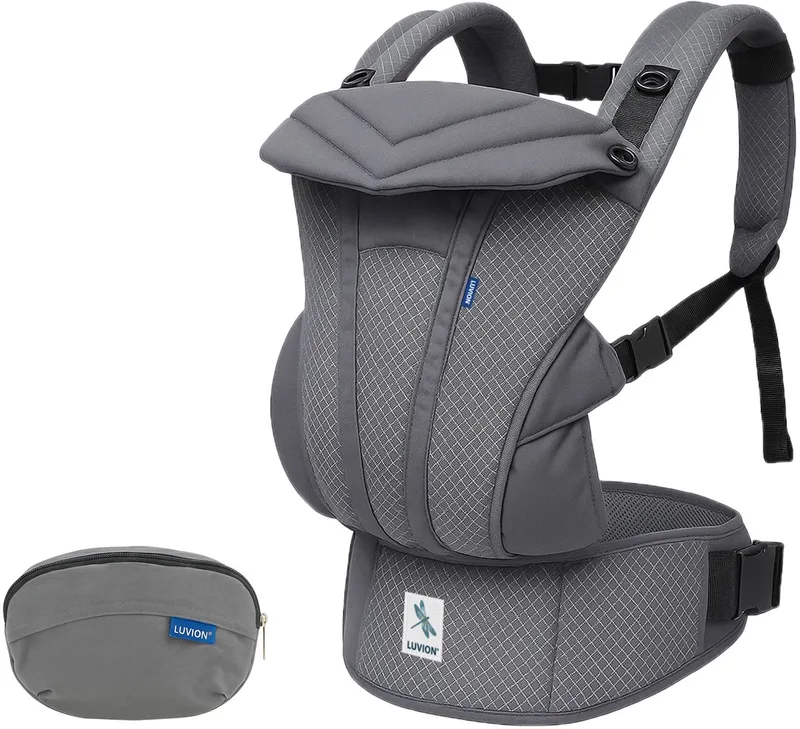 Baby carrier ANDES Mountain Grey - Draagzak Baby - Ergonomische Buikdrager en Rugdrager - OEKO-TEX® Katoen van Luvion in Donkergrijs – productfoto