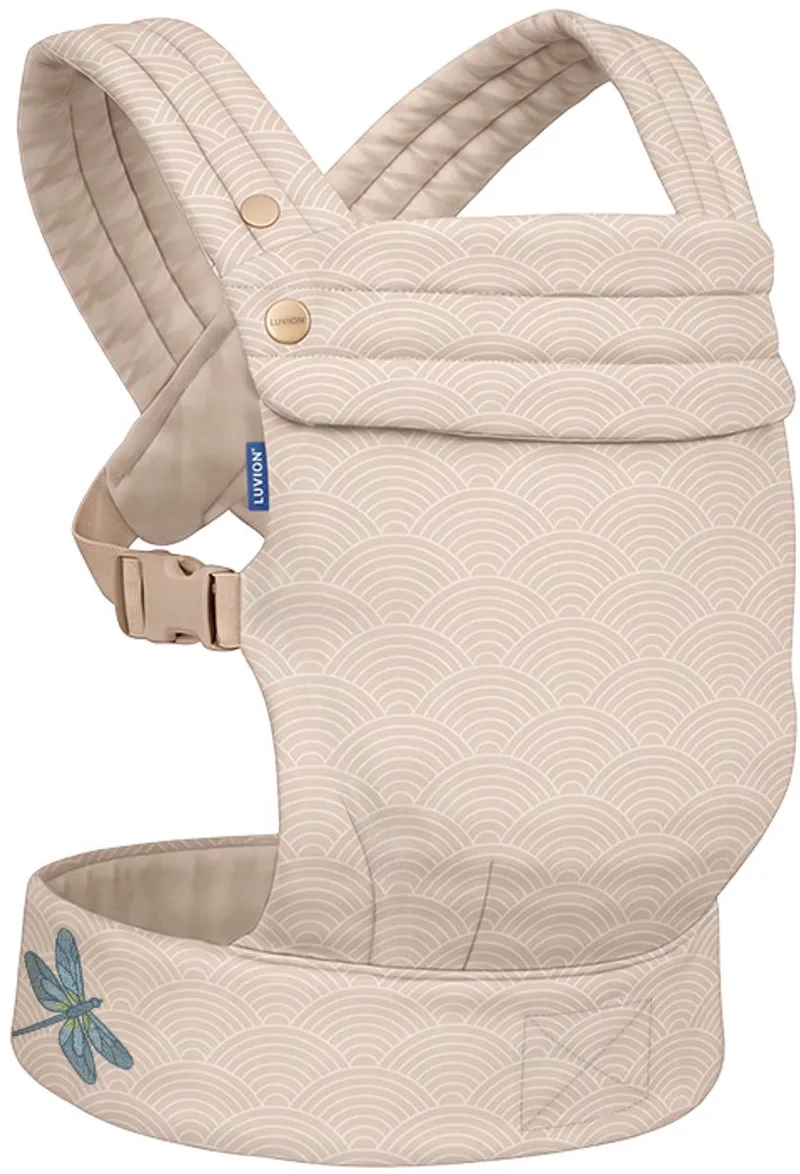 Baby carrier MILANO Rainbow Sand - Draagzak Baby - Ergonomische Buikdrager en Rugdrager - OEKO-TEX® Katoen - Beige met Regenboog Patroon van Luvion in Beige (regenboog patroon) – productfoto