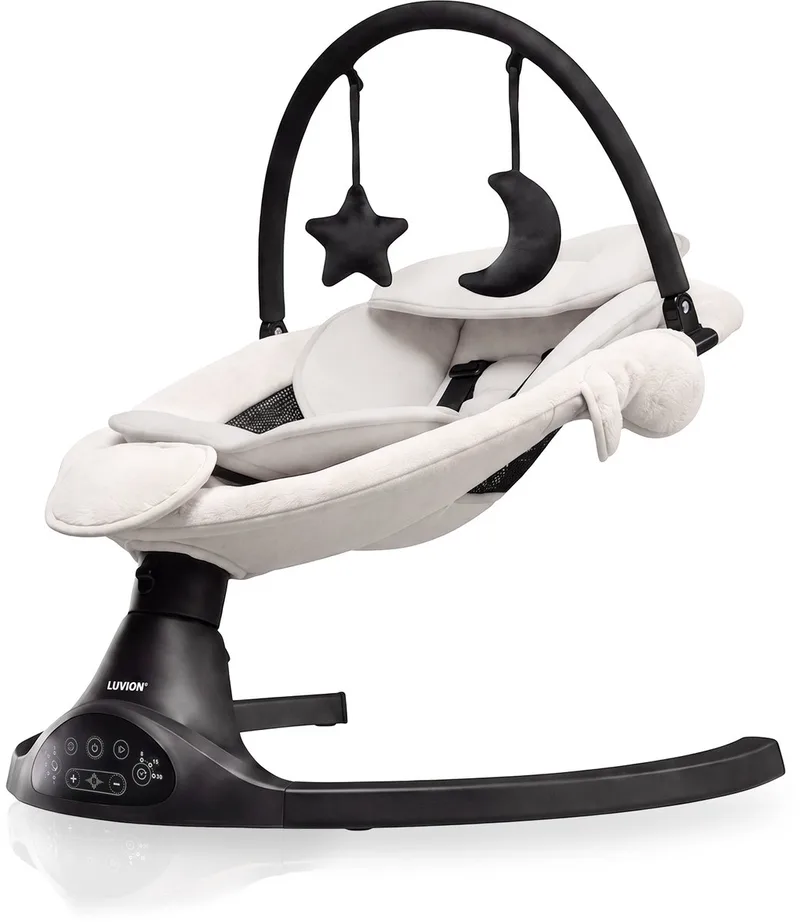 Baby Swing - Elektrische Babyschommel - Automatische Wipstoel voor je Baby - Schommelstoel - Babyswing - Uitneembare Wasbare Wipstoelhoes van Luvion in Zwart (Frame) Wit (Afneembare hoes 1x) – productfoto